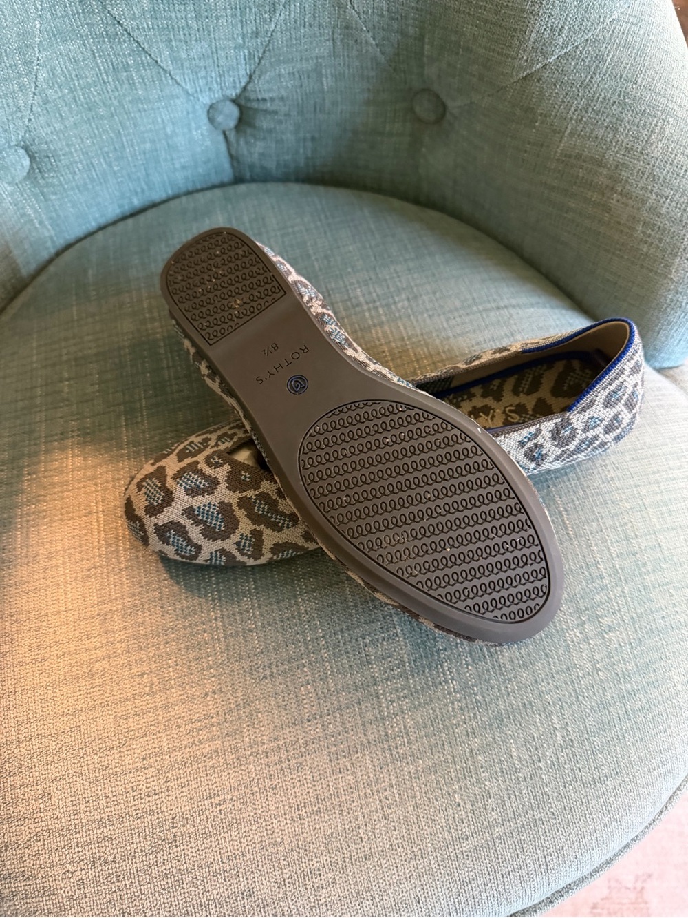 Rothy's Beige Leopard Flats with Blue Trim - Picture 3 of 3